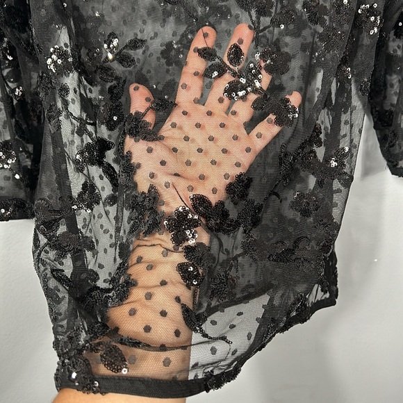 Wallis Black Mesh Net Sheer Sequin 3/4 Sleeve Tunic Top size US 8 - Picture 6 of 10